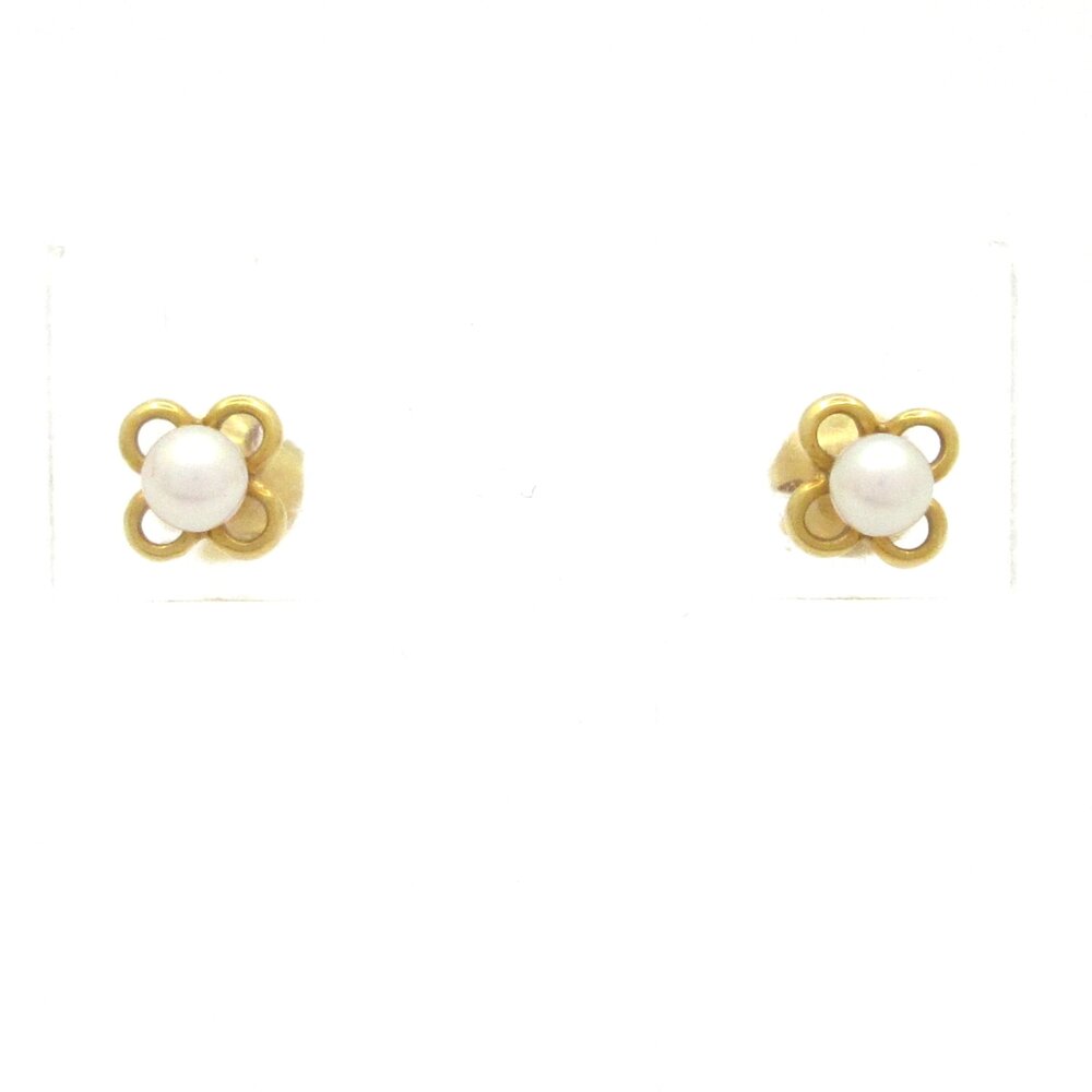Mikimoto Earrings 18K Yellow Gold White Pearl
